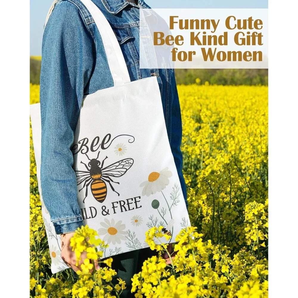 Bee Gift Set Canvas Tote Makeup Bag Socks For Women Nature Lovers - Picture 5 of 6